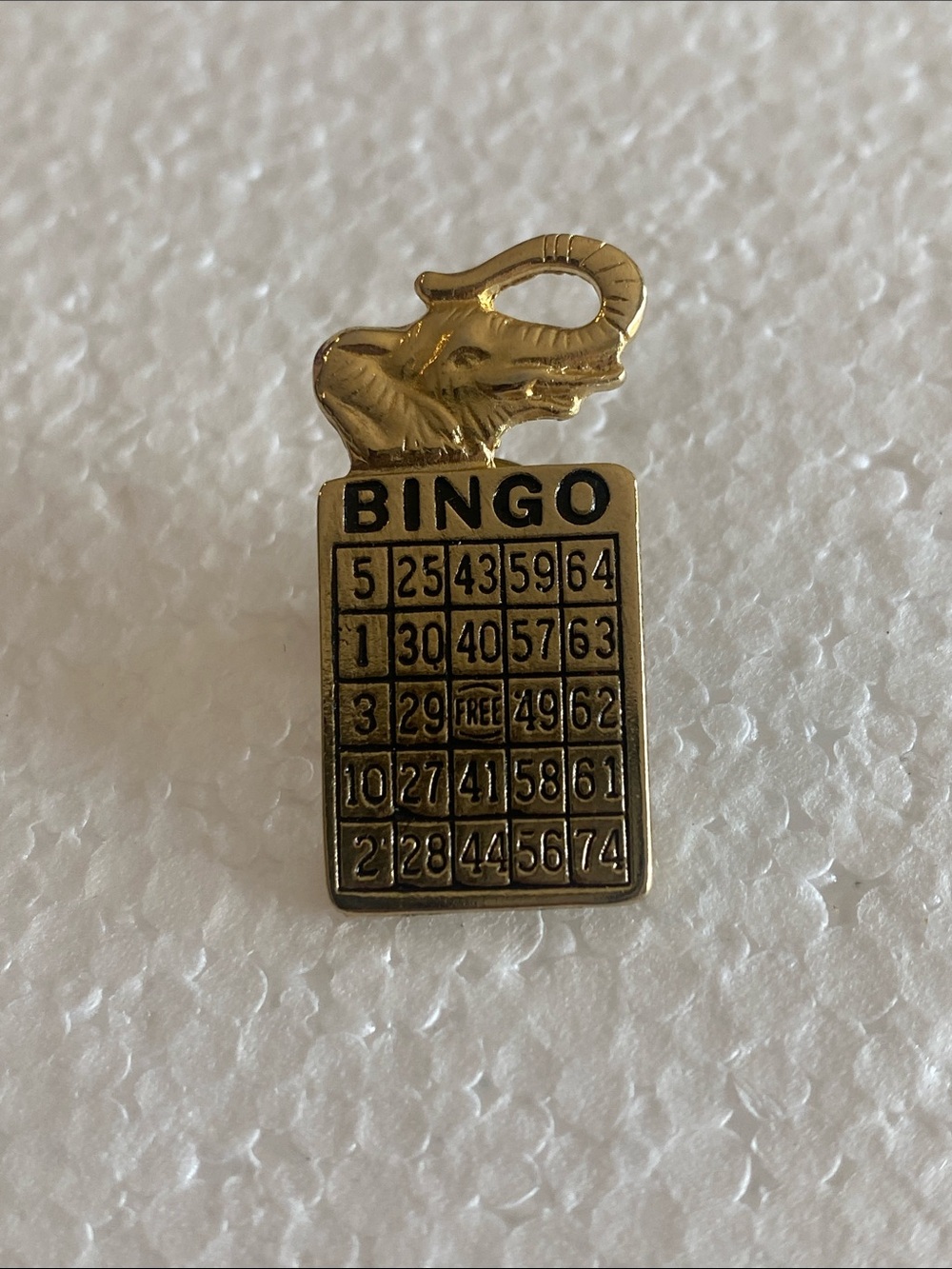 Gold-Tone Elephant Bingo Card Pin